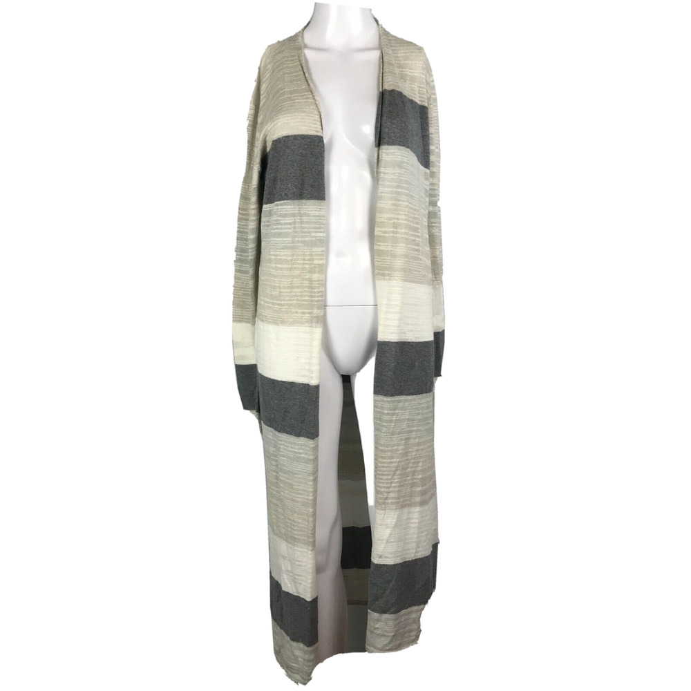 Cabi Cardigan Duster Womens Sz XS Vineyard Stripe Beige Long Neutral Cotton 5018